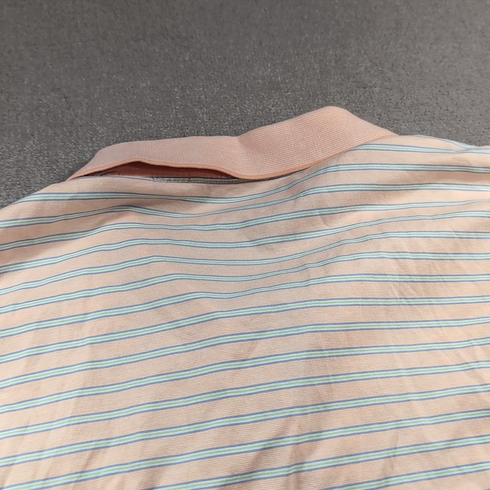 Peter Millar Comfort Polo Shirt Mens L‎ Peach Striped Golf Activewear Pink - Picture 9 of 9